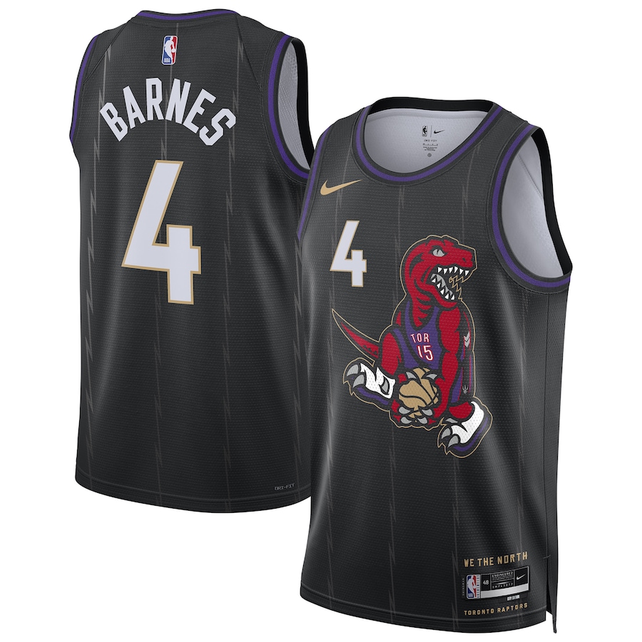 Men Toronto Raptors #4 Scottie Barnes Nike Black City Edition 2024-25 Swingman Player NBA Jersey->->NBA Jersey